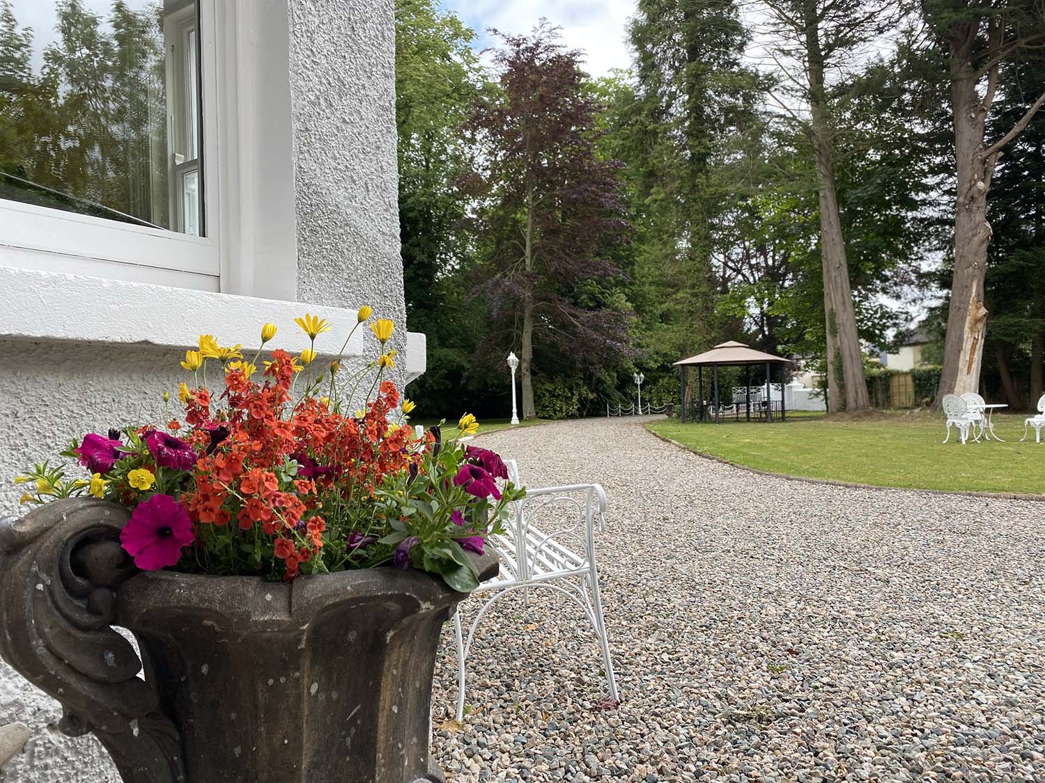 Stone path with decorative flowers